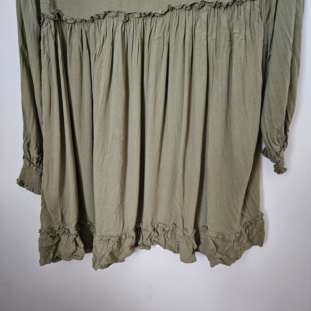 Divided Dress Long Sleeve H&M Green Mini V-Neck Tassels Casual Viscose Neutral - Picture 7 of 11